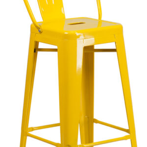 Wholesale 30'' High Yellow Metal Indoor-Outdoor Barstool with Back