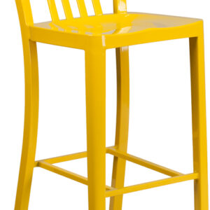 Wholesale 30'' High Yellow Metal Indoor-Outdoor Barstool with Vertical Slat Back