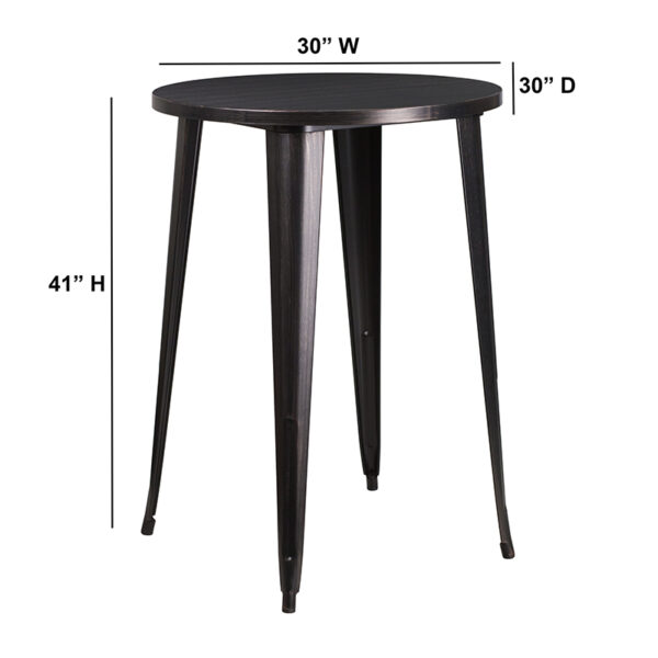 Lowest Price 30'' Round Black-Antique Gold Metal Indoor-Outdoor Bar Height Table