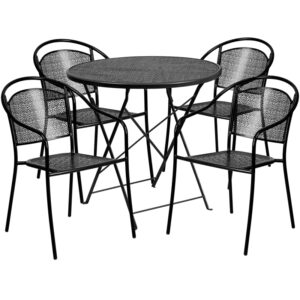 Wholesale 30'' Round Black Indoor-Outdoor Steel Folding Patio Table Set with 4 Round Back Chairs