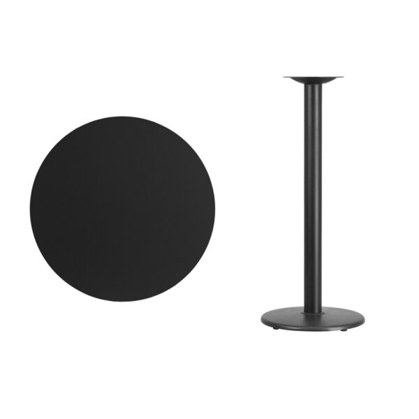 Lowest Price 30'' Round Black Laminate Table Top with 18'' Round Bar Height Table Base