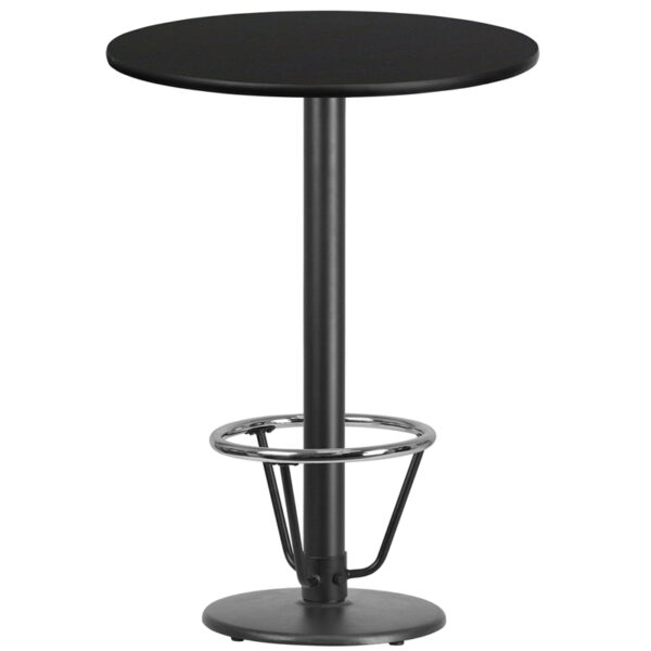 Wholesale 30'' Round Black Laminate Table Top with 18'' Round Bar Height Table Base and Foot Ring
