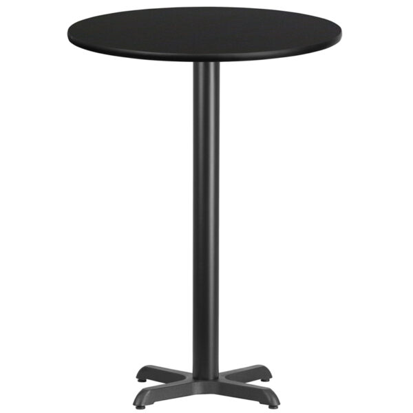 Wholesale 30'' Round Black Laminate Table Top with 22'' x 22'' Bar Height Table Base