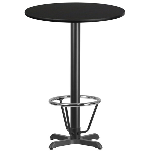 Wholesale 30'' Round Black Laminate Table Top with 22'' x 22'' Bar Height Table Base and Foot Ring