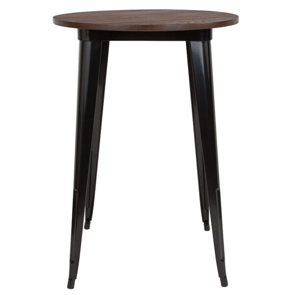 Lowest Price 30" Round Black Metal Indoor Bar Height Table with Walnut Rustic Wood Top