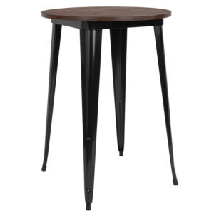 Wholesale 30" Round Black Metal Indoor Bar Height Table with Walnut Rustic Wood Top