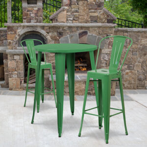 Wholesale 30'' Round Green Metal Indoor-Outdoor Bar Table Set with 2 Cafe Stools