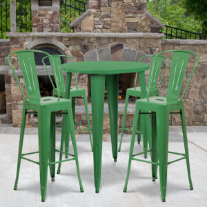 Wholesale 30'' Round Green Metal Indoor-Outdoor Bar Table Set with 4 Cafe Stools