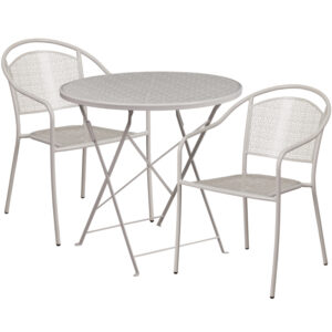 Wholesale 30'' Round Light Gray Indoor-Outdoor Steel Folding Patio Table Set with 2 Round Back Chairs