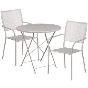 Wholesale 30'' Round Light Gray Indoor-Outdoor Steel Folding Patio Table Set with 2 Square Back Chairs