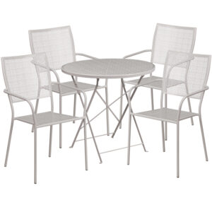 Wholesale 30'' Round Light Gray Indoor-Outdoor Steel Folding Patio Table Set with 4 Square Back Chairs