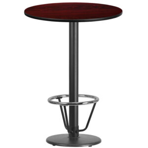 Wholesale 30'' Round Mahogany Laminate Table Top with 18'' Round Bar Height Table Base and Foot Ring
