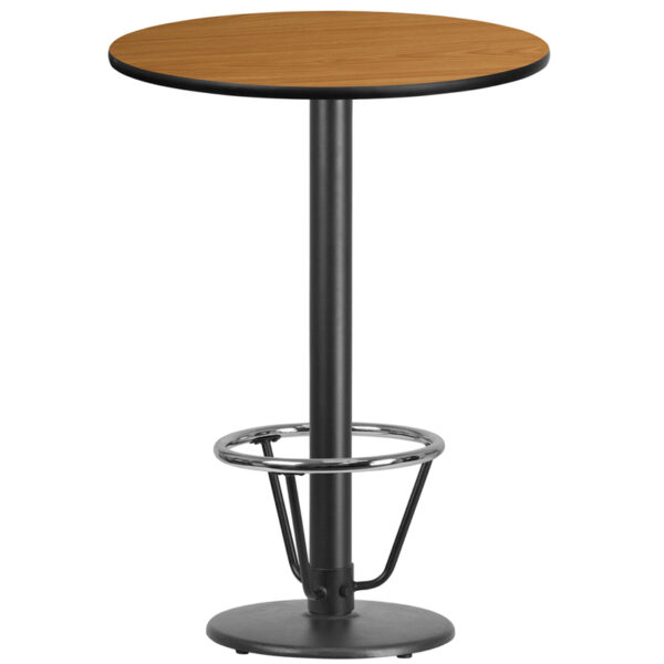 Wholesale 30'' Round Natural Laminate Table Top with 18'' Round Bar Height Table Base and Foot Ring