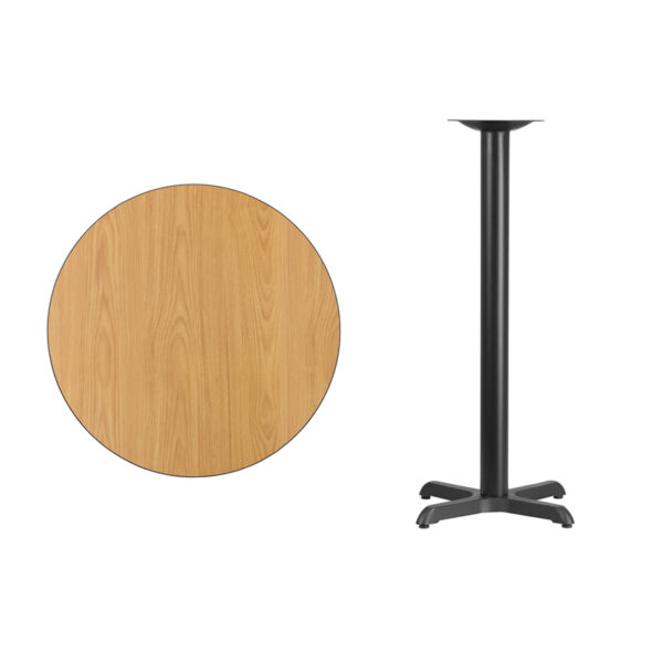 Lowest Price 30'' Round Natural Laminate Table Top with 22'' x 22'' Bar Height Table Base