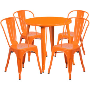Wholesale 30'' Round Orange Metal Indoor-Outdoor Table Set with 4 Cafe Chairs