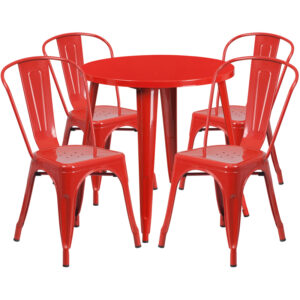 Wholesale 30'' Round Red Metal Indoor-Outdoor Table Set with 4 Cafe Chairs