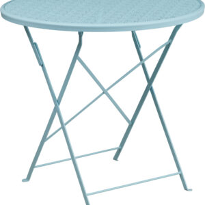 Wholesale 30'' Round Sky Blue Indoor-Outdoor Steel Folding Patio Table