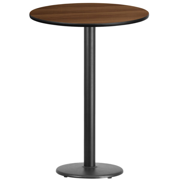 Wholesale 30'' Round Walnut Laminate Table Top with 18'' Round Bar Height Table Base