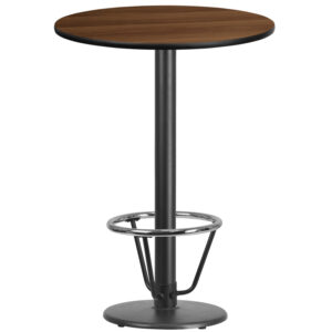 Wholesale 30'' Round Walnut Laminate Table Top with 18'' Round Bar Height Table Base and Foot Ring