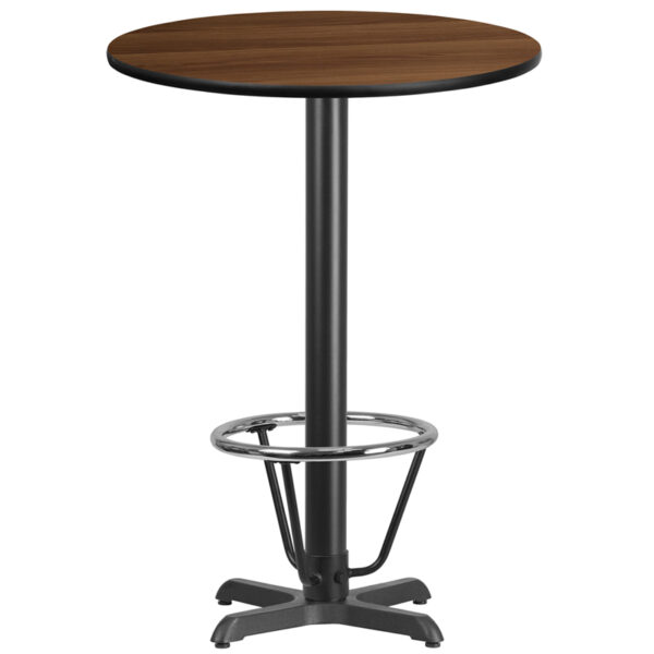 Wholesale 30'' Round Walnut Laminate Table Top with 22'' x 22'' Bar Height Table Base and Foot Ring