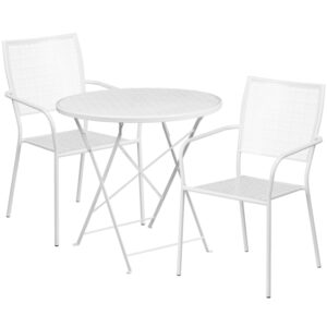 Wholesale 30'' Round White Indoor-Outdoor Steel Folding Patio Table Set with 2 Square Back Chairs