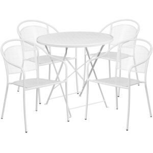 Wholesale 30'' Round White Indoor-Outdoor Steel Folding Patio Table Set with 4 Round Back Chairs