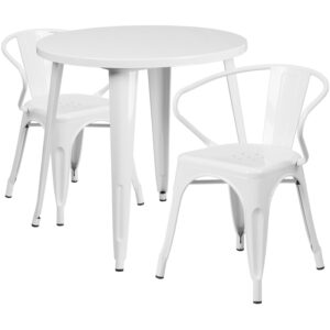 Wholesale 30'' Round White Metal Indoor-Outdoor Table Set with 2 Arm Chairs