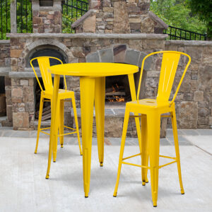 Wholesale 30'' Round Yellow Metal Indoor-Outdoor Bar Table Set with 2 Cafe Stools