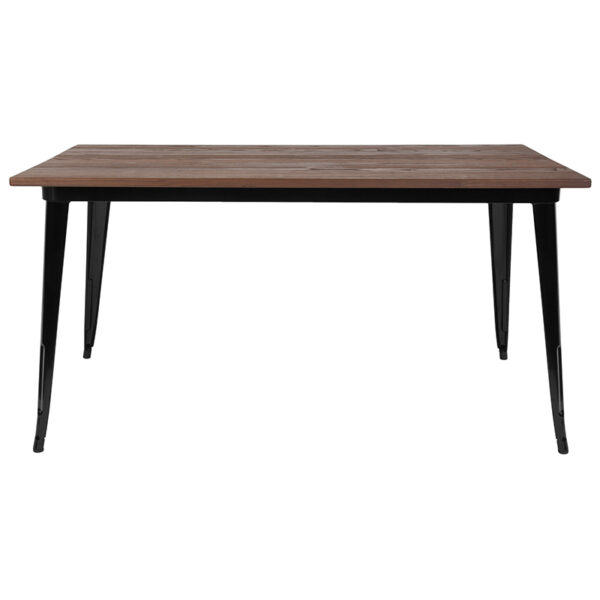 Lowest Price 30.25" x 60" Rectangular Black Metal Indoor Table with Walnut Rustic Wood Top