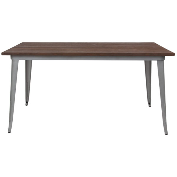 Lowest Price 30.25" x 60" Rectangular Silver Metal Indoor Table with Walnut Rustic Wood Top