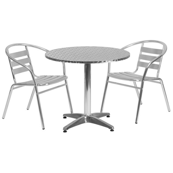 Wholesale 31.5'' Round Aluminum Indoor-Outdoor Table Set with 2 Slat Back Chairs