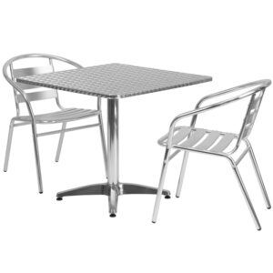 Wholesale 31.5'' Square Aluminum Indoor-Outdoor Table Set with 2 Slat Back Chairs