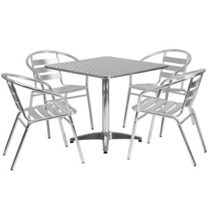 Wholesale 31.5'' Square Aluminum Indoor-Outdoor Table Set with 4 Slat Back Chairs
