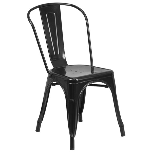 Contemporary Style Table and Stack Chair Set 31.5SQ Black Metal Table Set