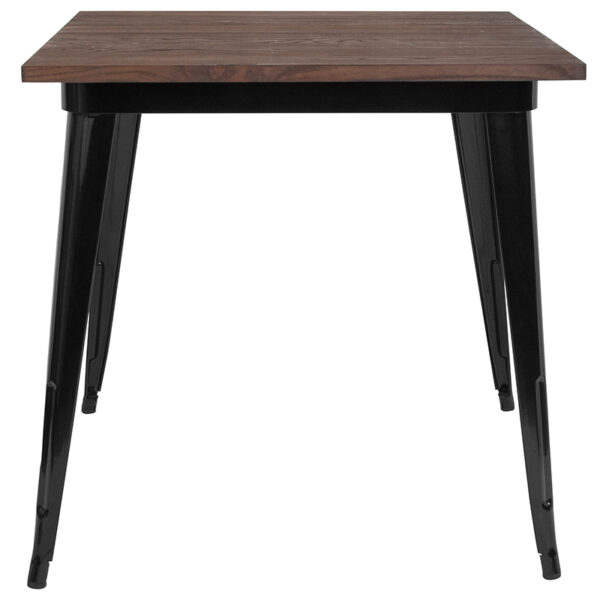 Lowest Price 31.5" Square Black Metal Indoor Table with Walnut Rustic Wood Top