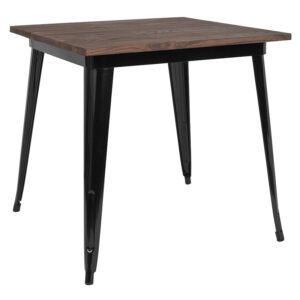 Wholesale 31.5" Square Black Metal Indoor Table with Walnut Rustic Wood Top