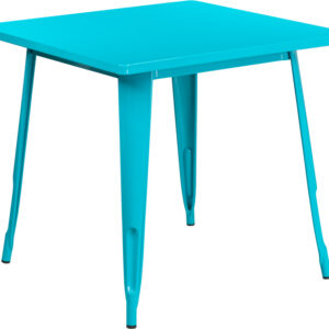 Wholesale 31.5'' Square Crystal Teal-Blue Metal Indoor-Outdoor Table