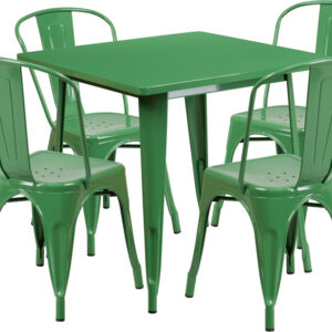 Wholesale 31.5'' Square Green Metal Indoor-Outdoor Table Set with 4 Stack Chairs
