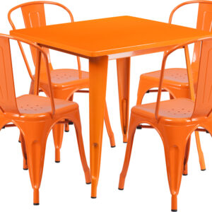 Wholesale 31.5'' Square Orange Metal Indoor-Outdoor Table Set with 4 Stack Chairs