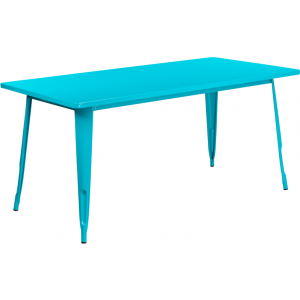 Wholesale 31.5'' x 63'' Rectangular Crystal Teal-Blue Metal Indoor-Outdoor Table