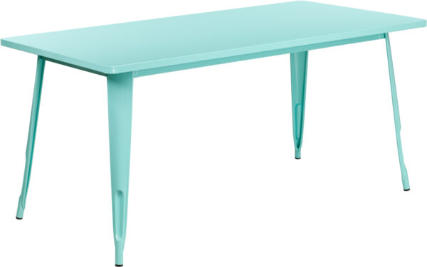 Wholesale 31.5'' x 63'' Rectangular Mint Green Metal Indoor-Outdoor Table