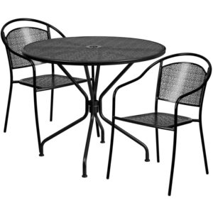 Wholesale 35.25'' Round Black Indoor-Outdoor Steel Patio Table Set with 2 Round Back Chairs