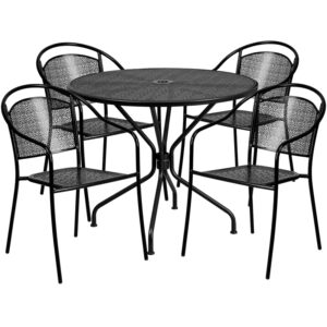 Wholesale 35.25'' Round Black Indoor-Outdoor Steel Patio Table Set with 4 Round Back Chairs