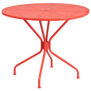 Wholesale 35.25'' Round Coral Indoor-Outdoor Steel Patio Table
