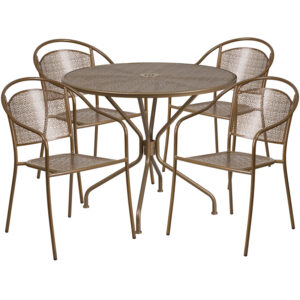 Wholesale 35.25'' Round Gold Indoor-Outdoor Steel Patio Table Set with 4 Round Back Chairs