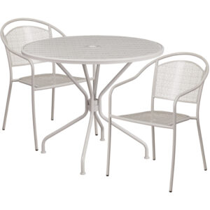 Wholesale 35.25'' Round Light Gray Indoor-Outdoor Steel Patio Table Set with 2 Round Back Chairs