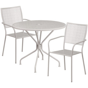 Wholesale 35.25'' Round Light Gray Indoor-Outdoor Steel Patio Table Set with 2 Square Back Chairs