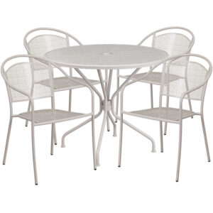 Wholesale 35.25'' Round Light Gray Indoor-Outdoor Steel Patio Table Set with 4 Round Back Chairs