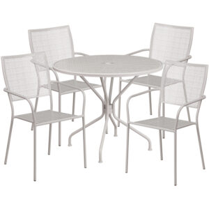 Wholesale 35.25'' Round Light Gray Indoor-Outdoor Steel Patio Table Set with 4 Square Back Chairs