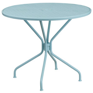 Wholesale 35.25'' Round Sky Blue Indoor-Outdoor Steel Patio Table